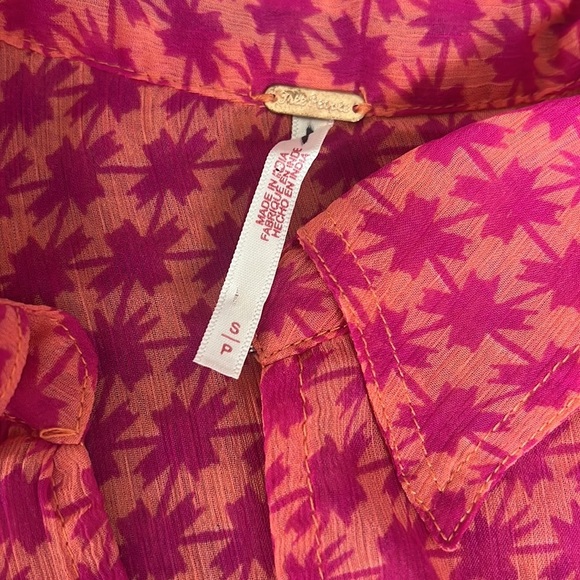 free people pink print cropped sheer top - Picture 10 of 12